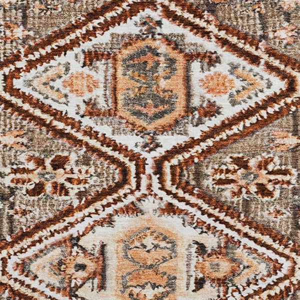 HomeRoots 8' Washable Round Rug in Chocolate, Rust & Ivory – Durable, Stain-Resistant, UV Protected Style! 705152