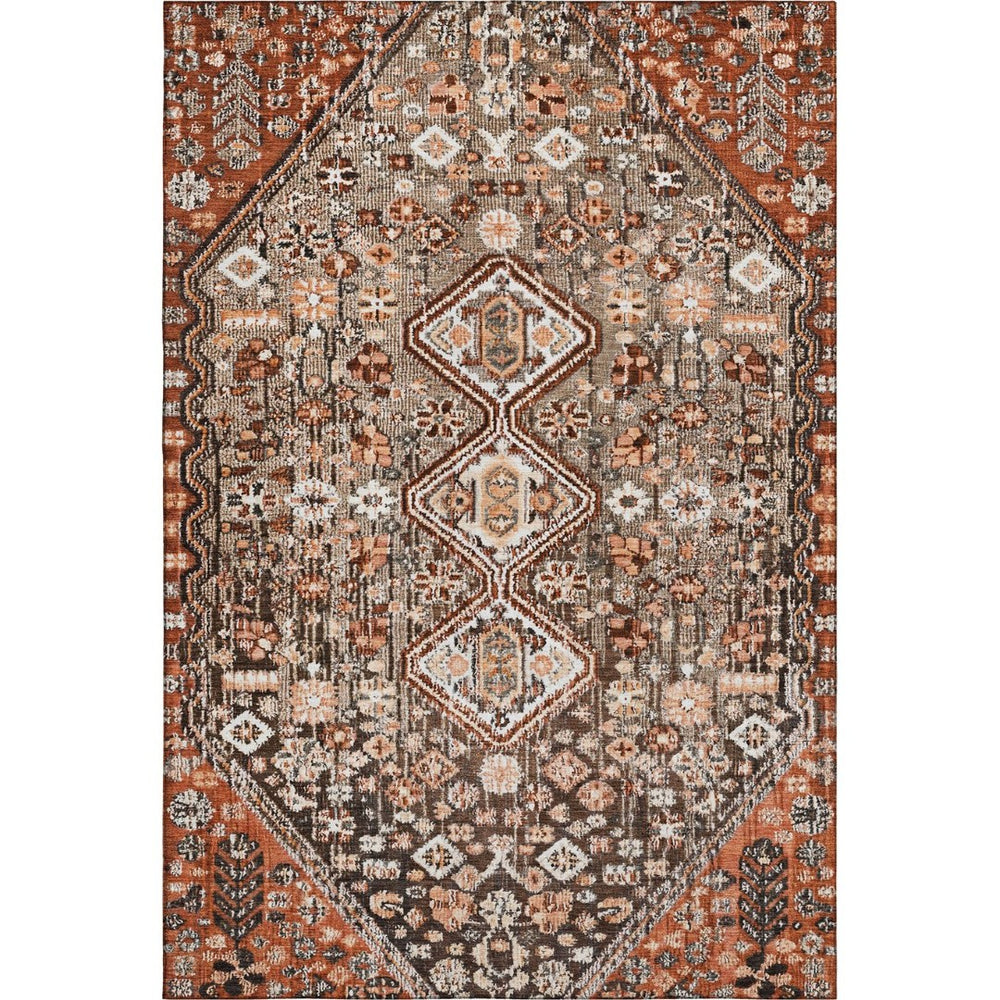 HomeRoots 9' X 12' Geometric Washable Area Rug in Chocolate, Rust & Ivory - Durable, UV Protected & Stylish! 705154