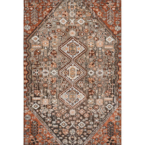 HomeRoots 9' X 12' Geometric Washable Area Rug in Chocolate, Rust & Ivory - Durable, UV Protected & Stylish! 705154