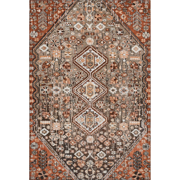 HomeRoots 9' X 12' Geometric Washable Area Rug in Chocolate, Rust & Ivory - Durable, UV Protected & Stylish! 705154