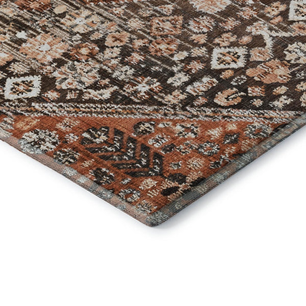 HomeRoots 9' X 12' Geometric Washable Area Rug in Chocolate, Rust & Ivory - Durable, UV Protected & Stylish! 705154