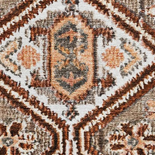 HomeRoots 9' X 12' Geometric Washable Area Rug in Chocolate, Rust & Ivory - Durable, UV Protected & Stylish! 705154