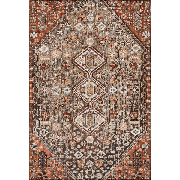 HomeRoots 9' X 12' Geometric Washable Area Rug in Chocolate, Rust & Ivory - Durable, UV Protected & Stylish! 705154