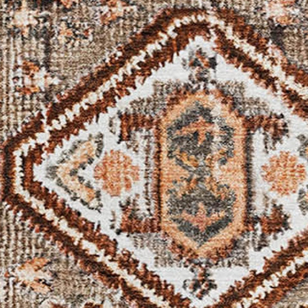 HomeRoots 10' X 14' Chocolate Rust & Ivory Geometric Area Rug - Durable, Washable, UV Protected for Families 705155
