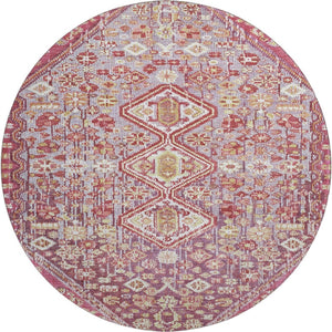 HomeRoots 8' Merlot & Lavender Geometric Washable Round Rug - UV Protected, Durable, Stylish for Every Home 705158