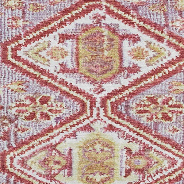 HomeRoots 8' Merlot & Lavender Geometric Washable Round Rug - UV Protected, Durable, Stylish for Every Home 705158