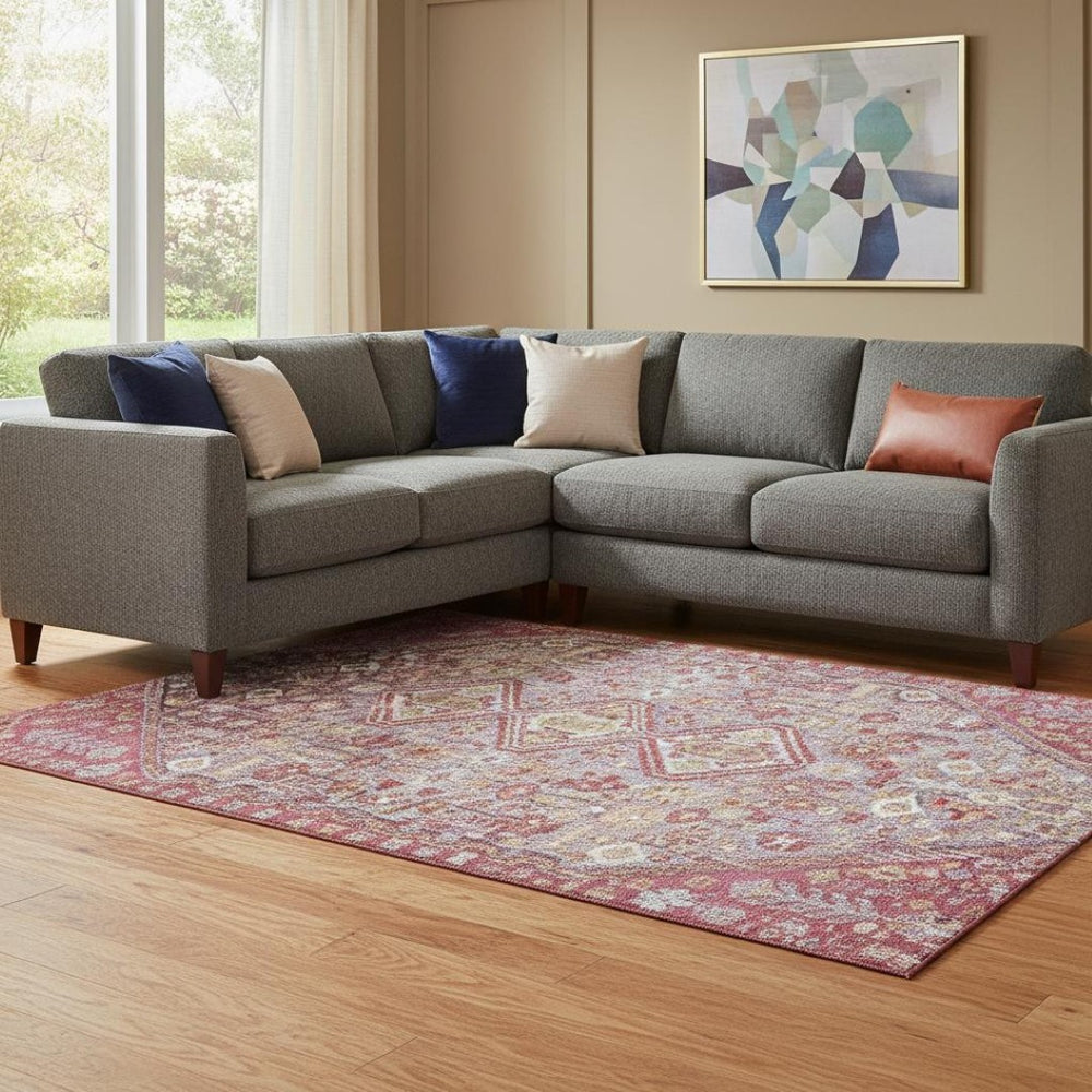 HomeRoots 8' X 10' Merlot & Lavender Geometric Area Rug - Stylish, Stain-Resistant with UV Protection & Non-Slip! 705159
