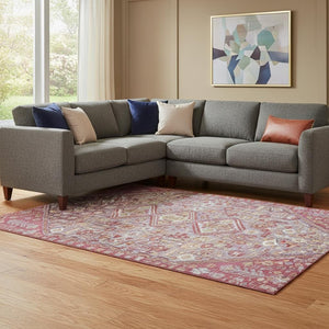 HomeRoots 8' X 10' Merlot & Lavender Geometric Area Rug - Stylish, Stain-Resistant with UV Protection & Non-Slip! 705159