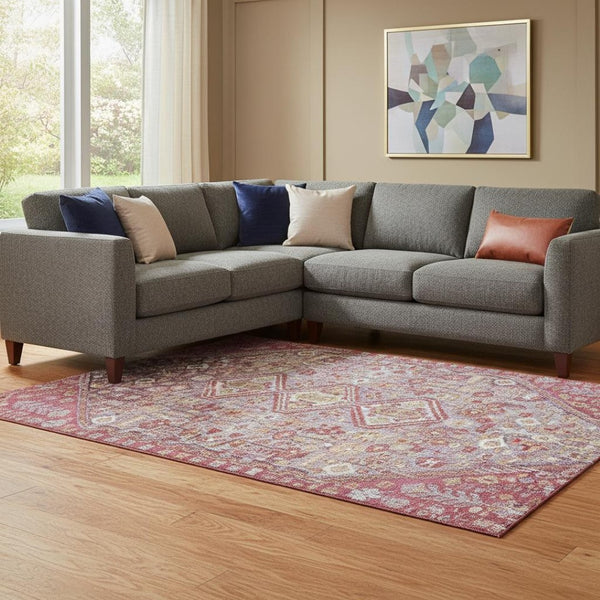 HomeRoots 8' X 10' Merlot & Lavender Geometric Area Rug - Stylish, Stain-Resistant with UV Protection & Non-Slip! 705159