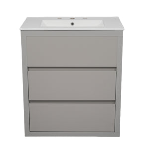 English Elm Christopher Knight Home® - 30" Bathroom Vanity with Ceramic Sink, 2 Soft-Close Full-Extension Drawers, Handle-Free 45° Design, Durable MDF Gray N817P280549G