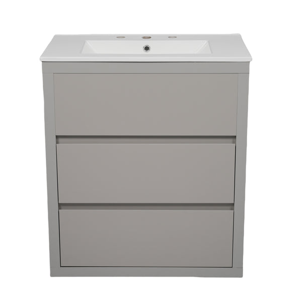 English Elm Christopher Knight Home® - 30" Bathroom Vanity with Ceramic Sink, 2 Soft-Close Full-Extension Drawers, Handle-Free 45° Design, Durable MDF Gray N817P280549G