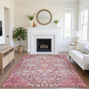 HomeRoots 10' X 14' Merlot & Lavender Geometric Area Rug - Durable, Stain-Resistant, UV Protected, Non-Slip Design 705161