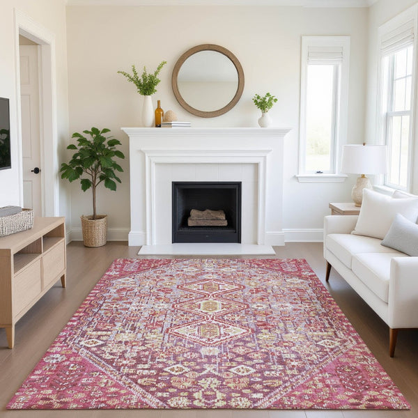 HomeRoots 10' X 14' Merlot & Lavender Geometric Area Rug - Durable, Stain-Resistant, UV Protected, Non-Slip Design 705161