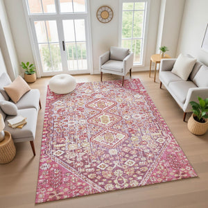HomeRoots 10' X 14' Merlot & Lavender Geometric Area Rug - Durable, Stain-Resistant, UV Protected, Non-Slip Design 705161