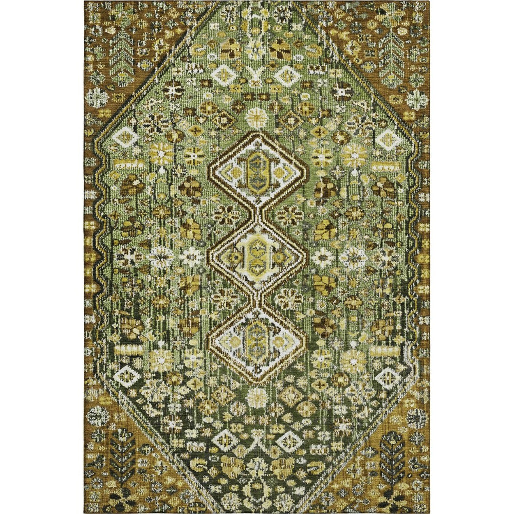 HomeRoots 5' Stylish Olive Green Geometric Area Rug – Washable, UV Protected, Non-Slip, Perfect for Family Spaces 705163