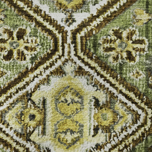 HomeRoots 8' Stylish Olive Green, Ivory & Brown Geometric Round Rug - Washable, UV-Protected, Stain-Resistant! 705164