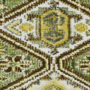 HomeRoots 8' Stylish Olive Green, Ivory & Brown Geometric Round Rug - Washable, UV-Protected, Stain-Resistant! 705164