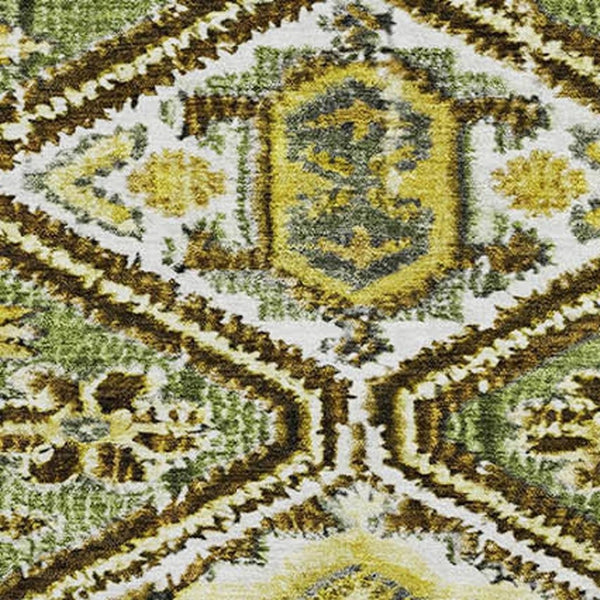 HomeRoots 8' Stylish Olive Green, Ivory & Brown Geometric Round Rug - Washable, UV-Protected, Stain-Resistant! 705164