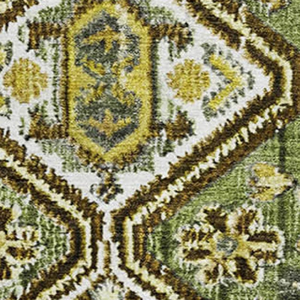 HomeRoots 9' X 12' Geometric Area Rug in Olive Green, Ivory & Brown - Washable, UV-Protected & Durable Design 705166
