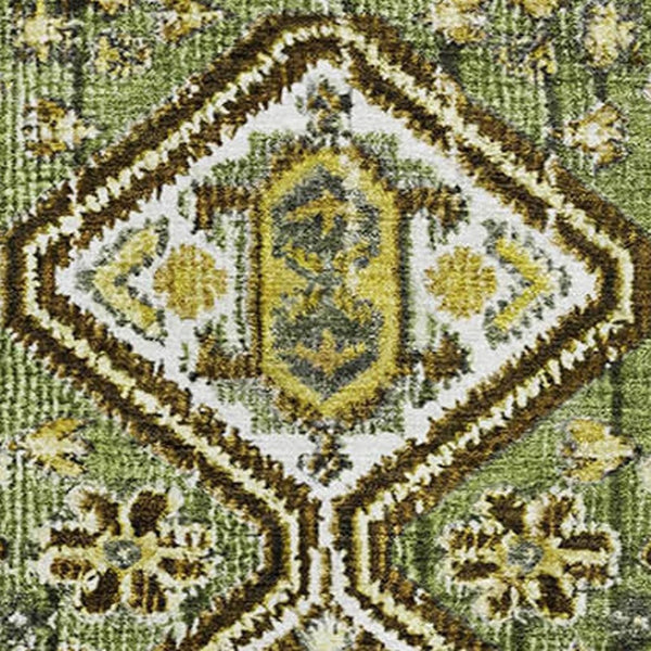 HomeRoots 9' X 12' Geometric Area Rug in Olive Green, Ivory & Brown - Washable, UV-Protected & Durable Design 705166