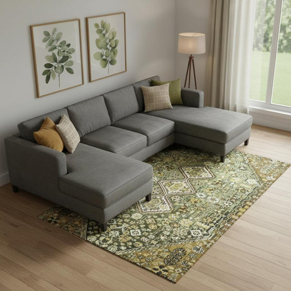 HomeRoots 10' X 14' Olive Green Geometric Area Rug - Washable, UV-Protected, Durable & Stylish for High-Traffic Areas 705167