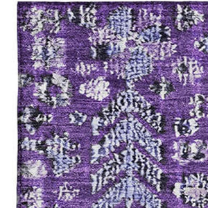 HomeRoots 5' X 8' Purple & Ivory Geometric Area Rug - Washable, UV-Protected, Stain Resistant for Modern Homes 705169