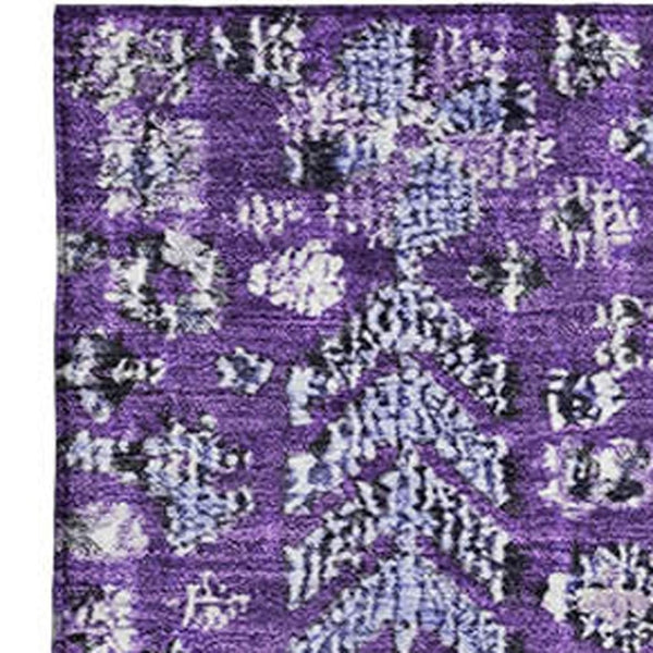 HomeRoots 5' X 8' Purple & Ivory Geometric Area Rug - Washable, UV-Protected, Stain Resistant for Modern Homes 705169