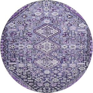HomeRoots 8' Purple and Ivory Geometric Round Rug – Washable, UV-Protected, Non-Slip for Modern Spaces 705170