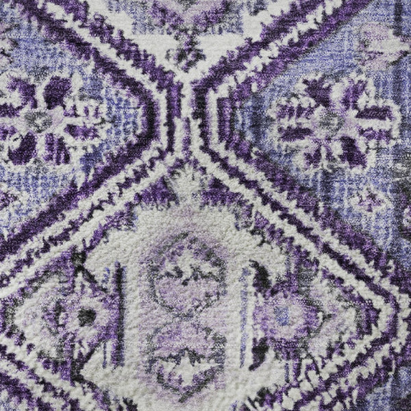 HomeRoots 8' Purple and Ivory Geometric Round Rug – Washable, UV-Protected, Non-Slip for Modern Spaces 705170