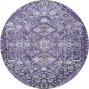 HomeRoots 8' Purple and Ivory Geometric Round Rug – Washable, UV-Protected, Non-Slip for Modern Spaces 705170