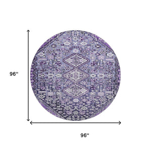 HomeRoots 8' Purple and Ivory Geometric Round Rug – Washable, UV-Protected, Non-Slip for Modern Spaces 705170
