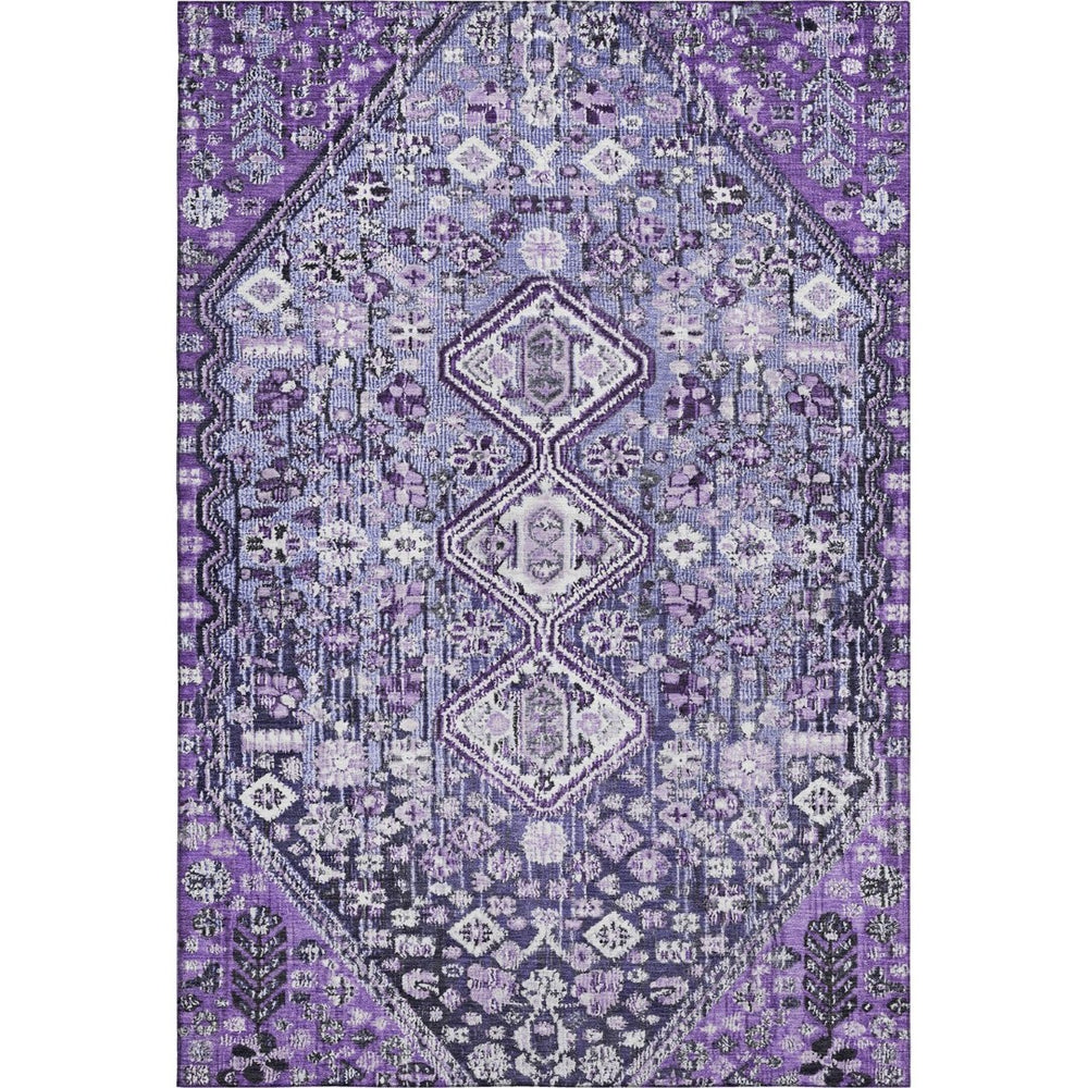 HomeRoots 9' X 12' Purple And Ivory Geometric Washable Area Rug - Stylish, Durable, UV Protected for Busy Homes 705172