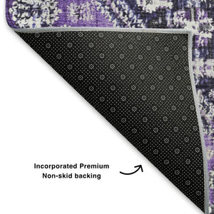 HomeRoots 9' X 12' Purple And Ivory Geometric Washable Area Rug - Stylish, Durable, UV Protected for Busy Homes 705172
