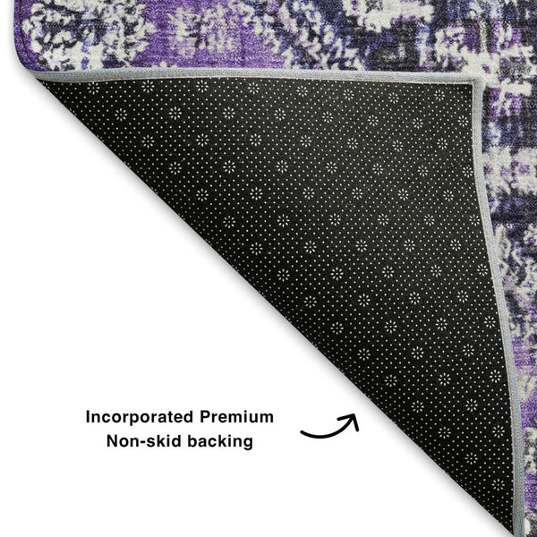 HomeRoots 9' X 12' Purple And Ivory Geometric Washable Area Rug - Stylish, Durable, UV Protected for Busy Homes 705172