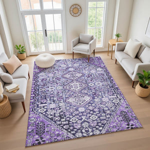 HomeRoots 9' X 12' Purple And Ivory Geometric Washable Area Rug - Stylish, Durable, UV Protected for Busy Homes 705172