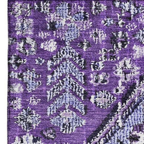 HomeRoots 9' X 12' Purple And Ivory Geometric Washable Area Rug - Stylish, Durable, UV Protected for Busy Homes 705172