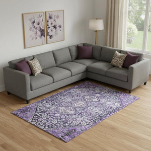 HomeRoots 10' Purple & Ivory Geometric Area Rug - Washable, UV Protected, Stain Resistant for High Traffic Spaces 705173