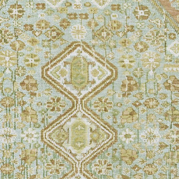 HomeRoots 5' X 8' Stylish Sage Ivory Tan Geometric Area Rug – Washable, UV-Protected, Perfect for Family Spaces 705175