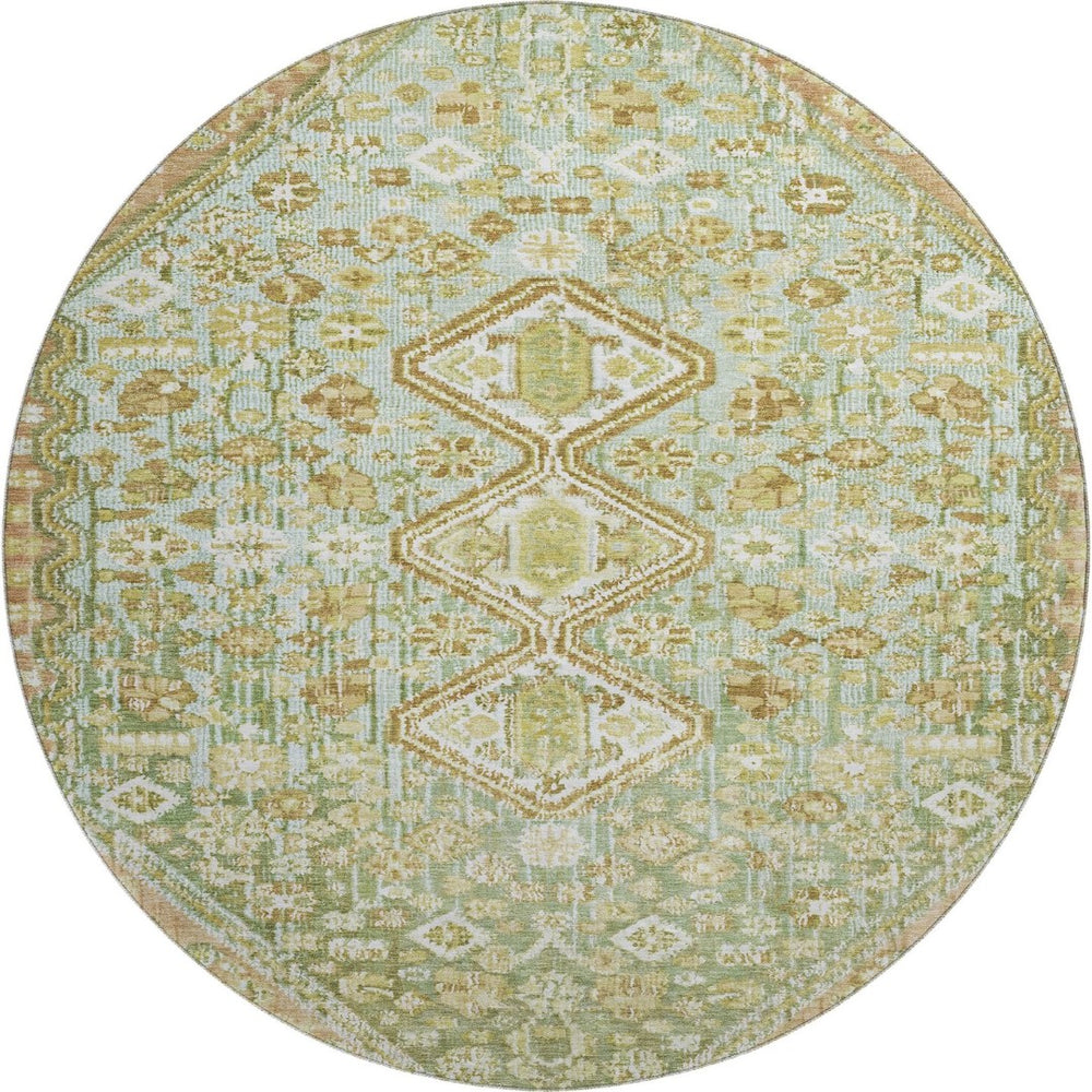 HomeRoots 8' Sage Ivory And Tan Geometric Round Rug – Washable, UV Protected, Perfect for Modern Spaces! 705176