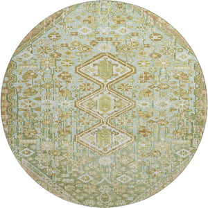 HomeRoots 8' Sage Ivory And Tan Geometric Round Rug – Washable, UV Protected, Perfect for Modern Spaces! 705176