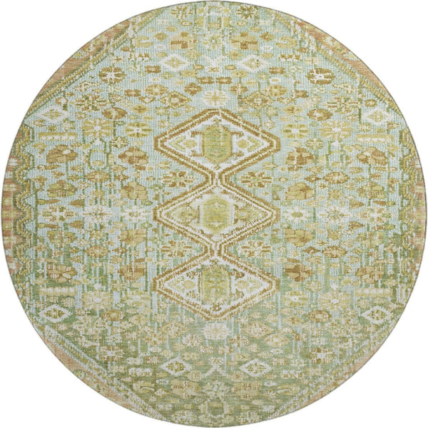 HomeRoots 8' Sage Ivory And Tan Geometric Round Rug – Washable, UV Protected, Perfect for Modern Spaces! 705176