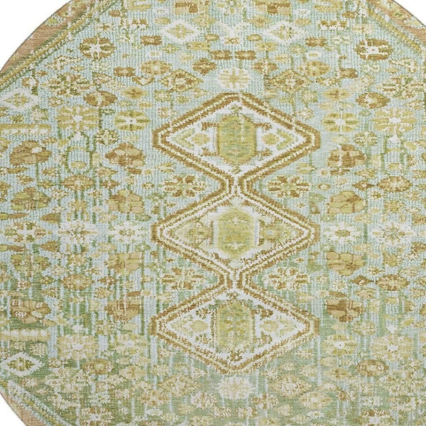HomeRoots 8' Sage Ivory And Tan Geometric Round Rug – Washable, UV Protected, Perfect for Modern Spaces! 705176
