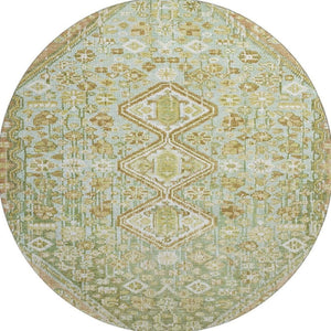 HomeRoots 8' Sage Ivory And Tan Geometric Round Rug – Washable, UV Protected, Perfect for Modern Spaces! 705176