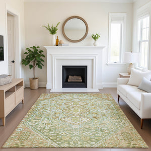 HomeRoots 9' X 12' Sage Ivory Tan Geometric Washable Area Rug - Stylish, Durable, Pet-Friendly, UV Protected 705178