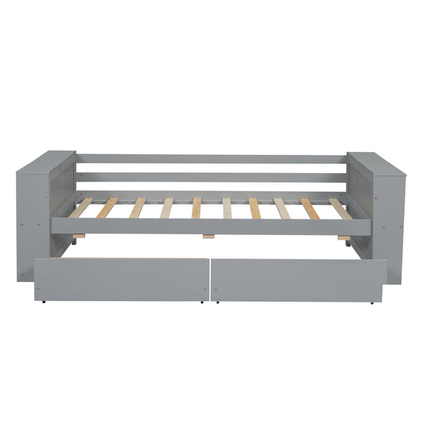 English Elm Twin Pine Wood Daybed with Shelves & Drawers, Gray — Space-Saving Twin Sofa Bed with Storage, Sturdy WF324220AAE