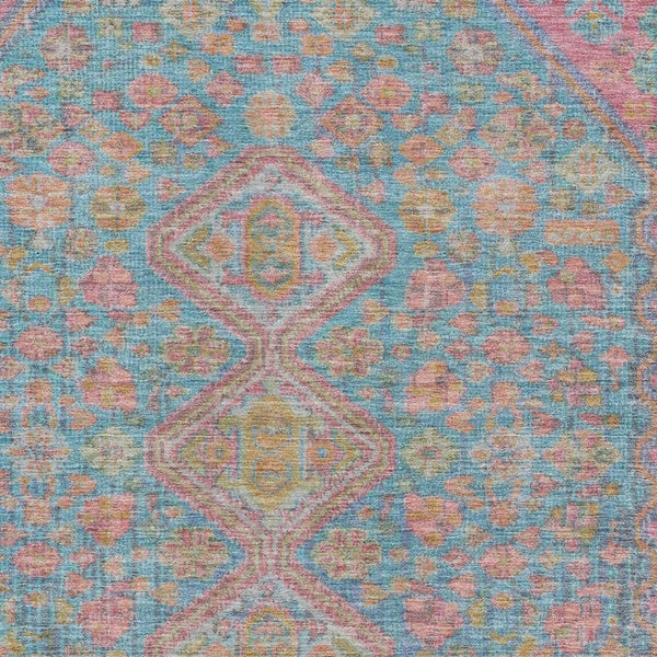 HomeRoots 5' X 8' Sky Blue, Teal & Blush Geometric Area Rug – Durable, Washable, UV-Protected for Modern Homes 705181