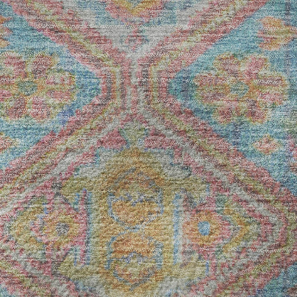 HomeRoots 8' Sky Blue, Teal & Blush Geometric Round Rug – Washable, UV-Protected, Durable for Any Space 705182
