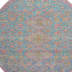 HomeRoots 8' Sky Blue, Teal & Blush Geometric Round Rug – Washable, UV-Protected, Durable for Any Space 705182