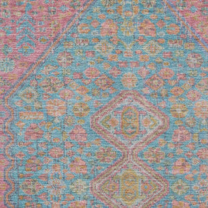 HomeRoots 8' X 10' Washable Sky Blue, Teal & Blush Geometric Area Rug with UV Protection for High-Traffic Spaces 705183