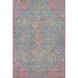 HomeRoots 9' X 12' Modern Geometric Area Rug in Sky Blue, Teal & Blush - Washable, UV Protected & Stain Resistant! 705184